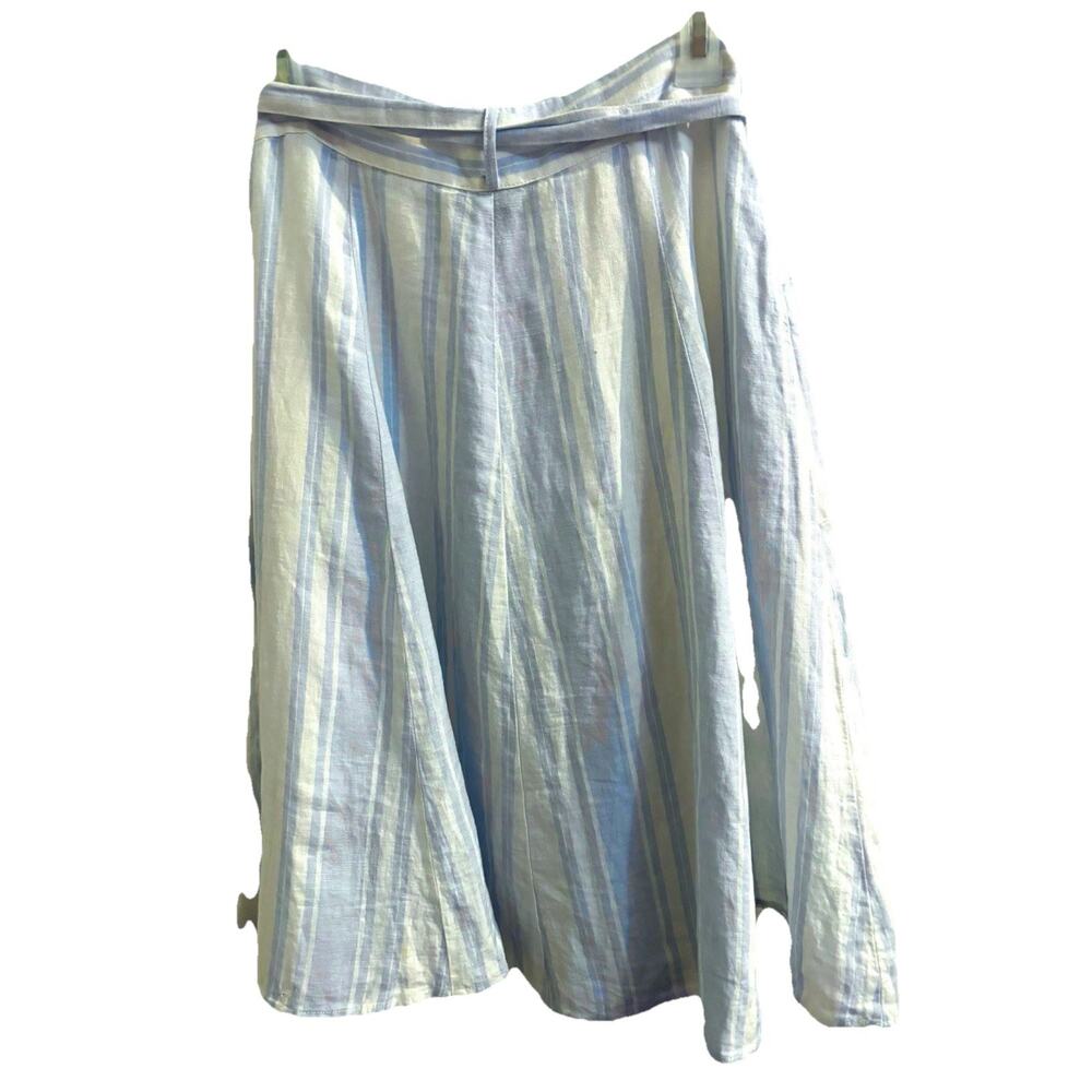 Saks Fifth Avenue 100% Linen Blue White Stripe Skirt Tie Belt Beach Cottagecore